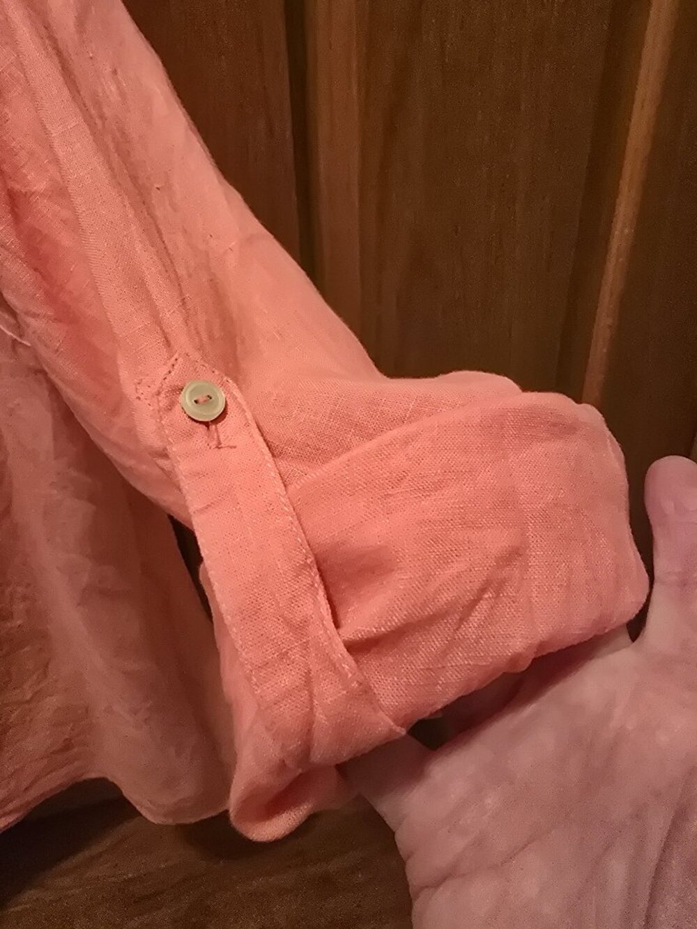 Talbots - coral linen blouse size large petite - Picture 3 of 5